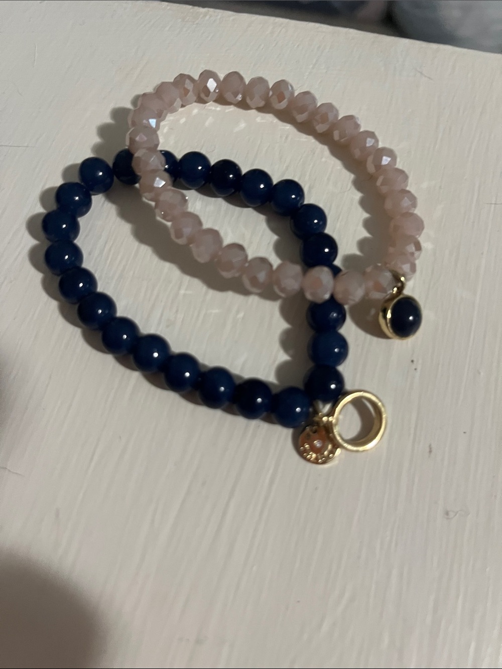 Talbots Navy and Blush Beaded Bracelet Duo